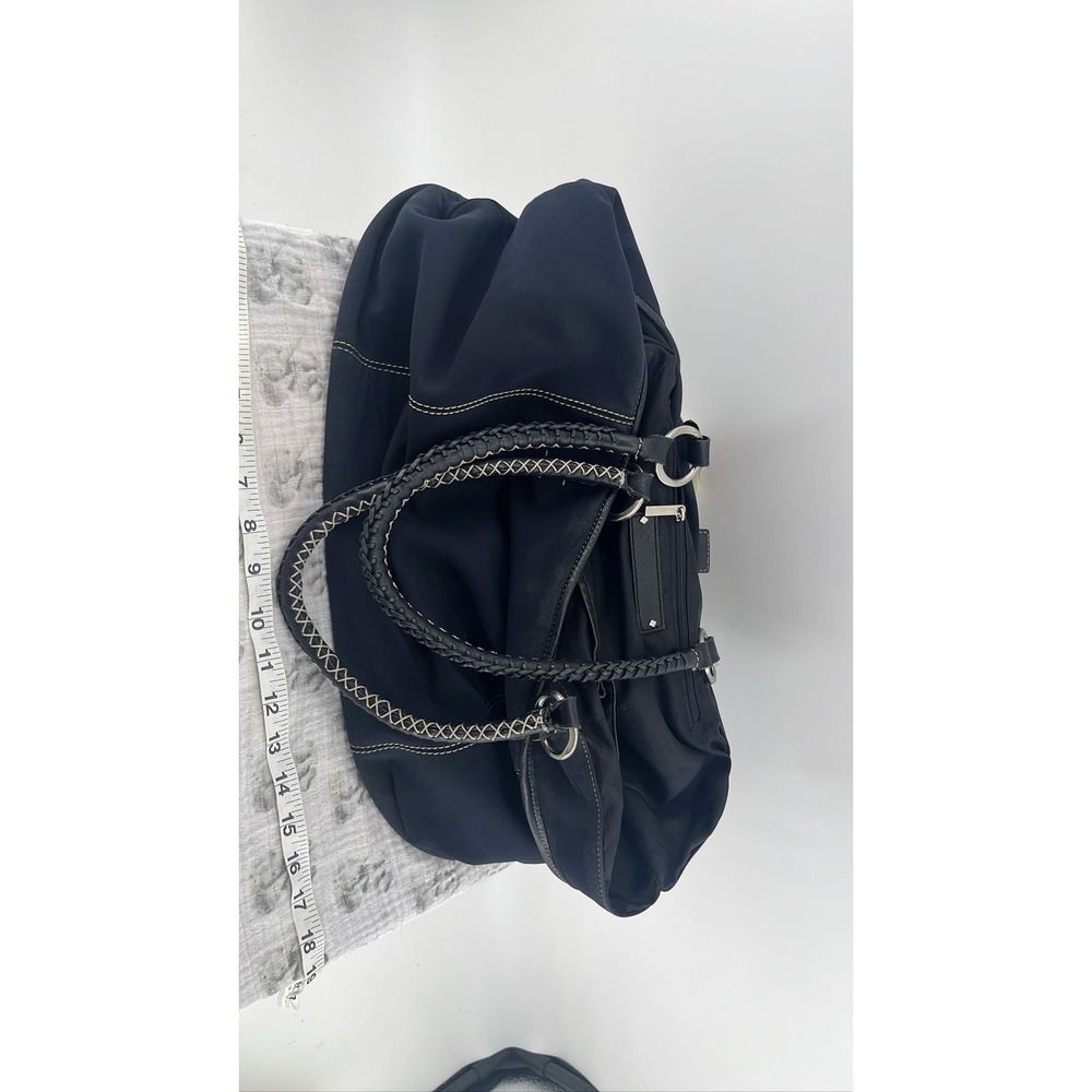 Donald J Pliner Navy Blue Nylon Leather Trim Braided Handle‎ Tote Shoulder Bag